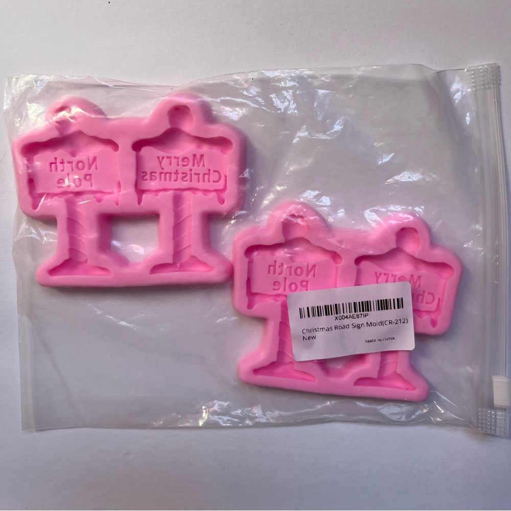 Two (2) Pink Christmas Road Sign Silicone Mold (Merry Christmas & North Pole)